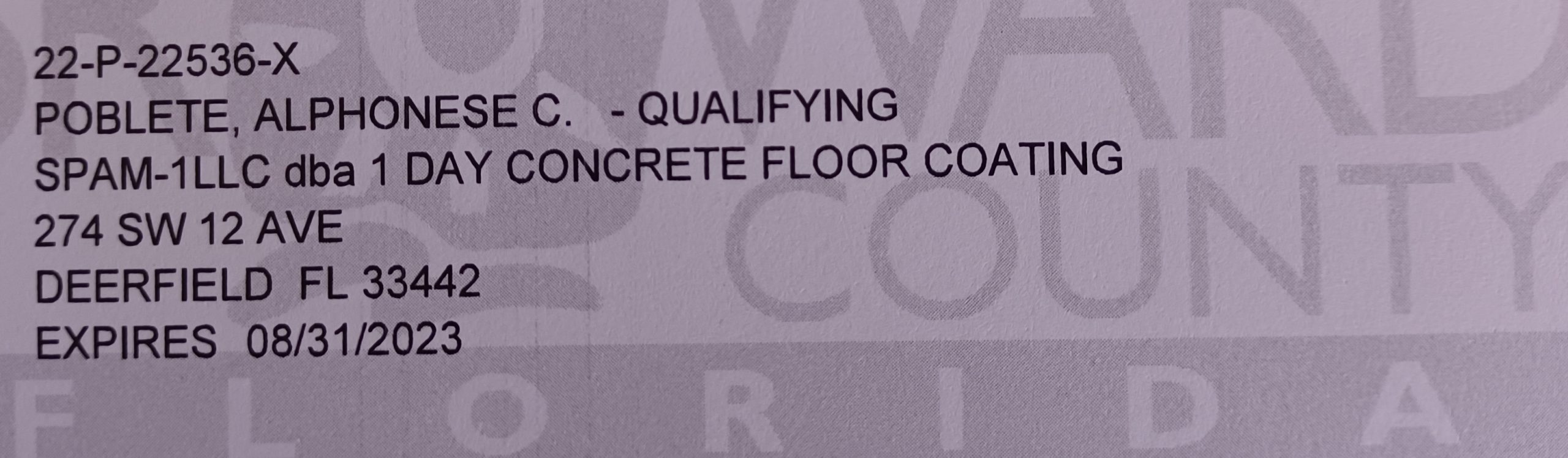 1 Day Floor Coating Certificate License